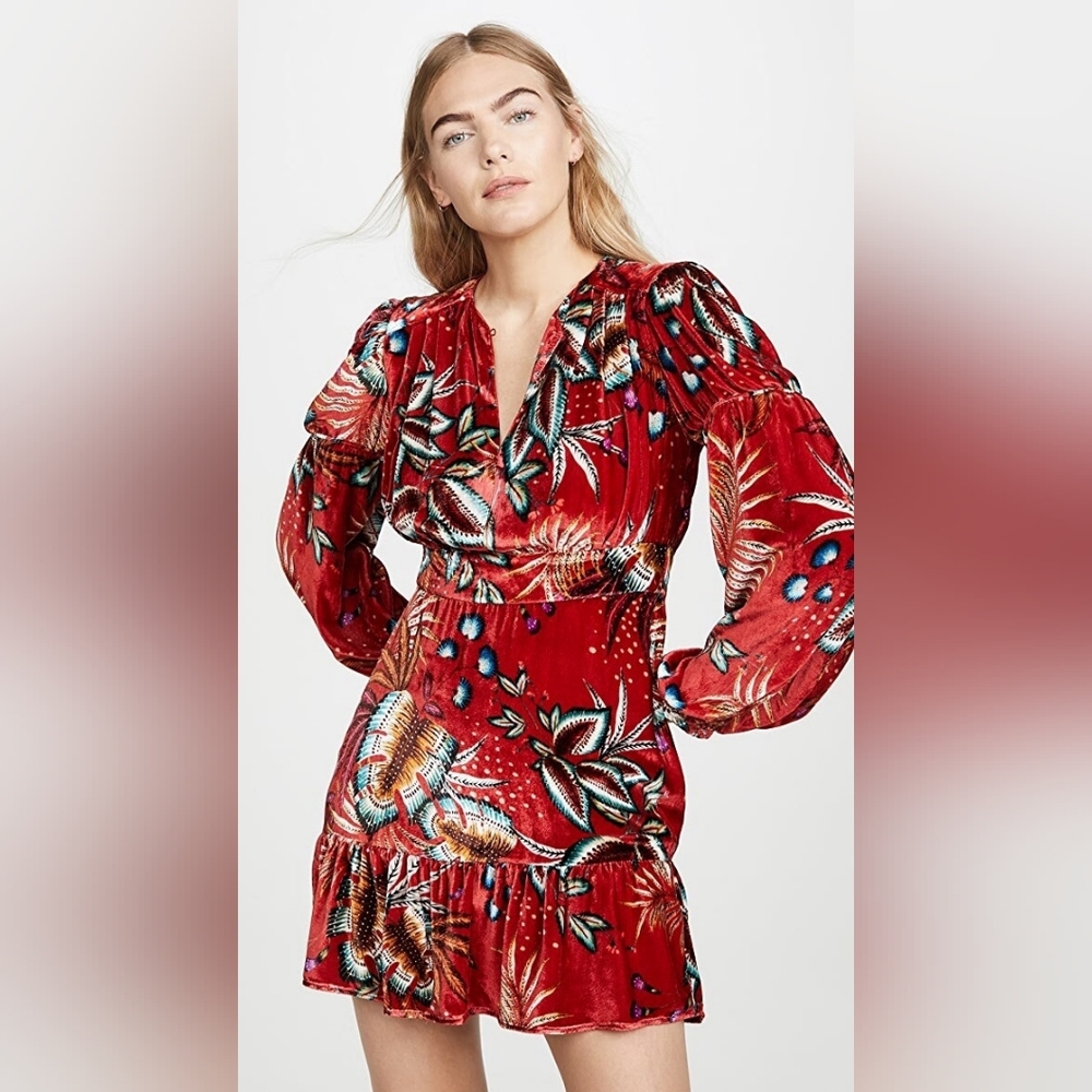 FARM Rio Red Floral Velvet Mini Dress